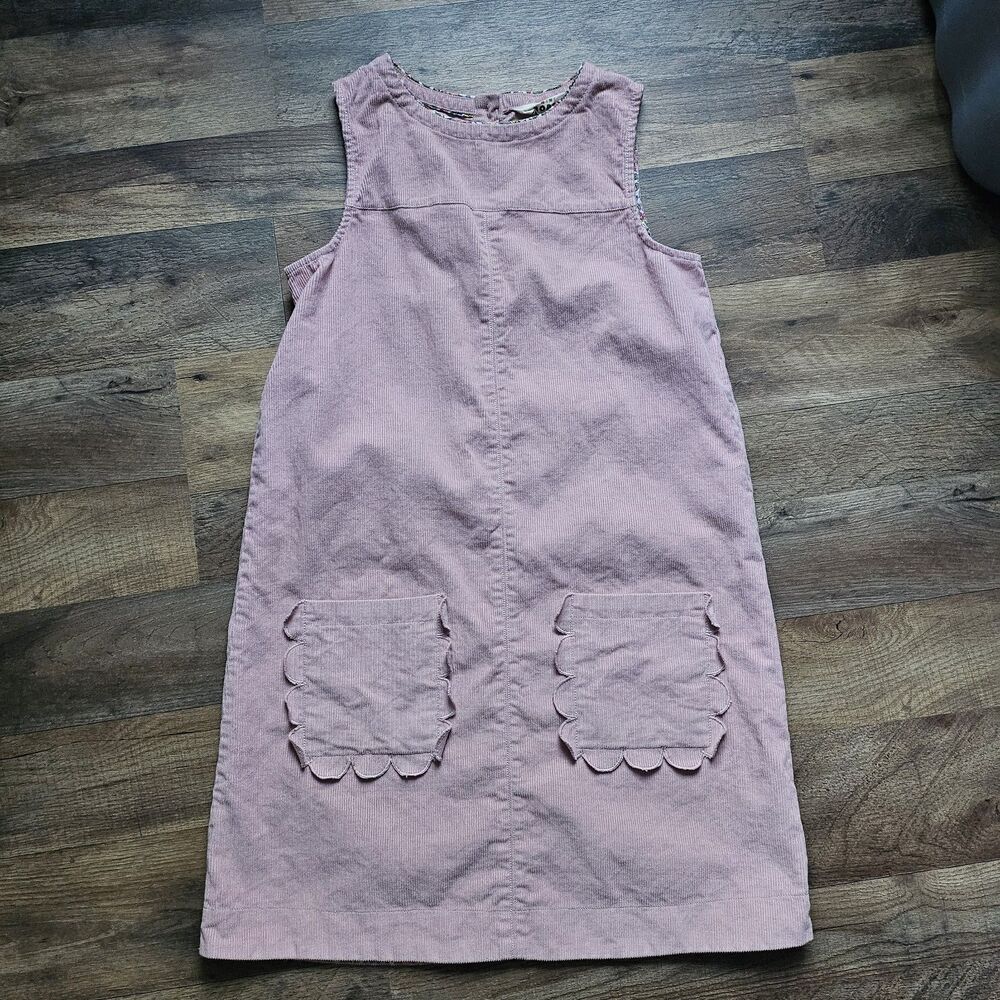 Girls Mini Boden Pink Corduroy Jumper Dress Sleeveless Floral Lined Button Back